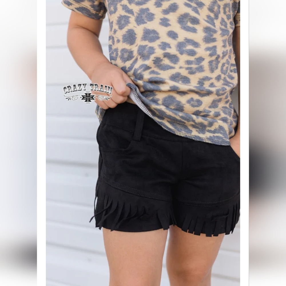 Crazy Train Black Caboose Kids Girls Black Fringe Shorts Size 8 Western Boho